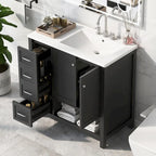 36 Mobile da Bagno Moderno con Lavabo, 2 Armadietti, 2 Maniglie in Metallo e Guide Scorrevoli per Cassetti, Adatto per Spogliatoio Bagno
