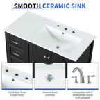 36 Mobile da Bagno Moderno con Lavabo, 2 Armadietti, 2 Maniglie in Metallo e Guide Scorrevoli per Cassetti, Adatto per Spogliatoio Bagno
