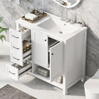 36 Mobile da Bagno Moderno con Lavabo, 2 Armadietti, 2 Maniglie in Metallo e Guide Scorrevoli per Cassetti, Adatto per Spogliatoio Bagno