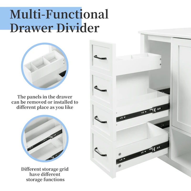 36 Mobile da Bagno Moderno con Lavabo, 2 Armadietti, 2 Maniglie in Metallo e Guide Scorrevoli per Cassetti, Adatto per Spogliatoio Bagno