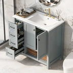 36 Mobile da Bagno Moderno con Lavabo, 2 Armadietti, 2 Maniglie in Metallo e Guide Scorrevoli per Cassetti, Adatto per Spogliatoio Bagno