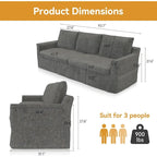 93 Modern 3-Seater Sofa Couch with Deep Seats and Removable Slipcover