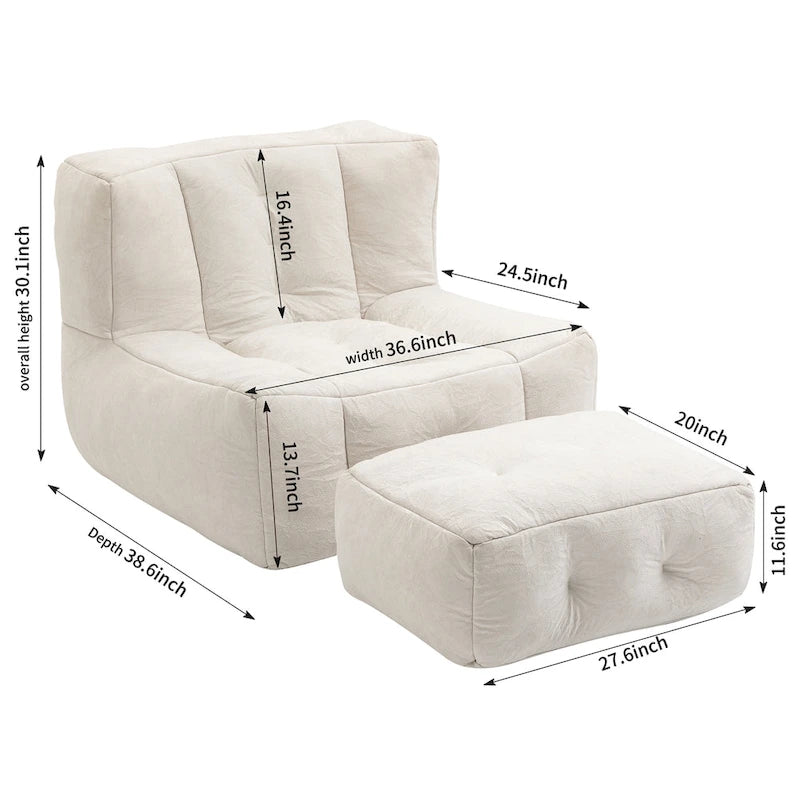 Modern Adult Lounge Chair with High Density Memory Foam and 1 Ottoman for Home Bedroom and Reading Room