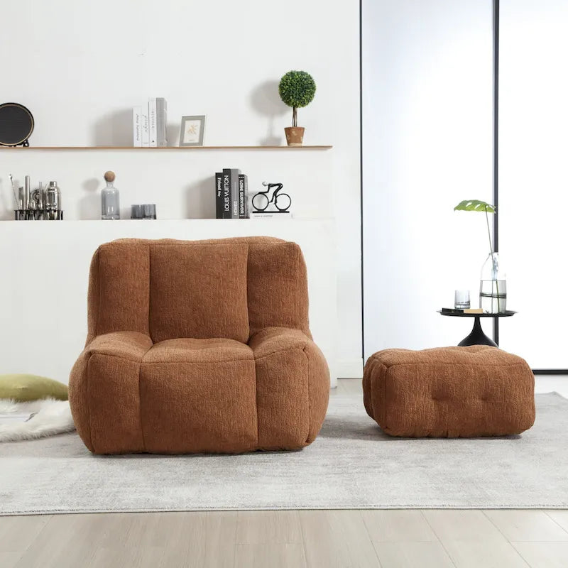 Modern Adult Lounge Chair with High Density Memory Foam and 1 Ottoman for Home Bedroom and Reading Room