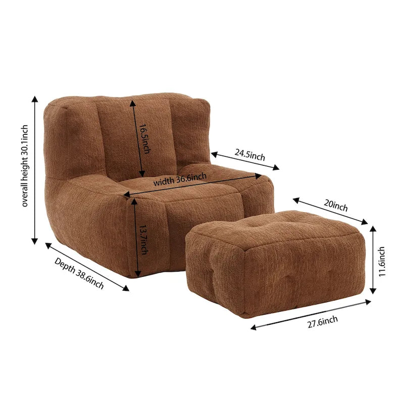 Modern Adult Lounge Chair with High Density Memory Foam and 1 Ottoman for Home Bedroom and Reading Room