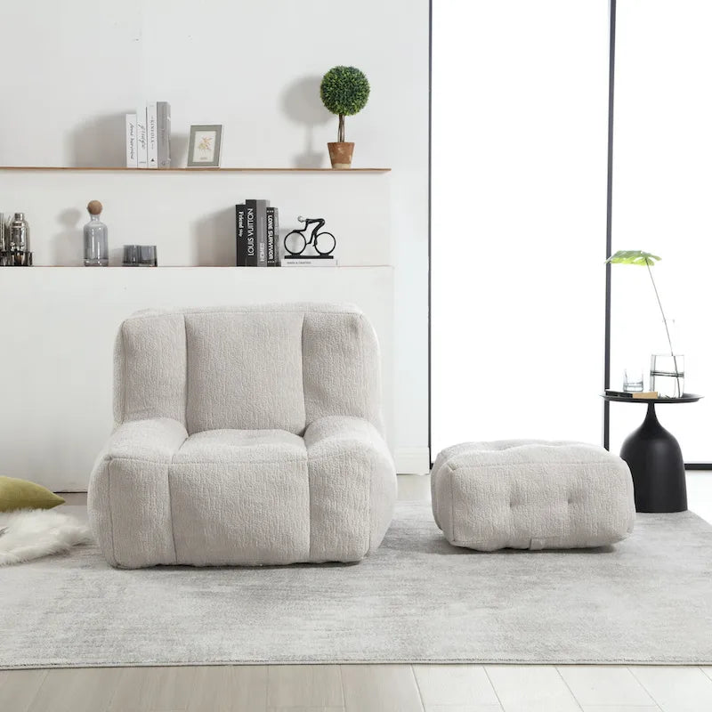 Modern Adult Lounge Chair with High Density Memory Foam and 1 Ottoman for Home Bedroom and Reading Room