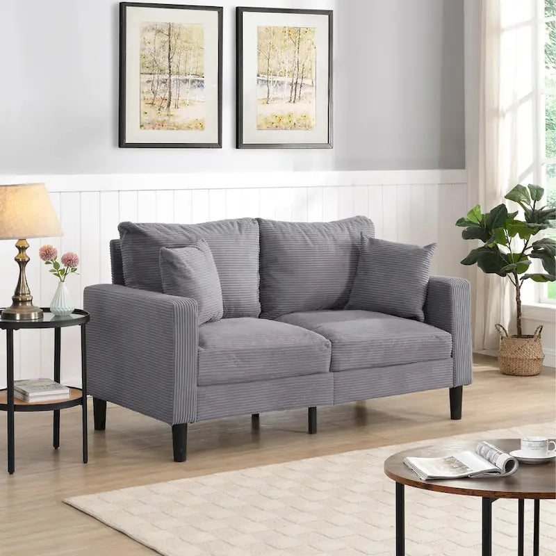 Modern Upholstered Sofa with 2 Pillows and High Density Foam Cushion, Wooden Frame for Home Lounge Area and Office