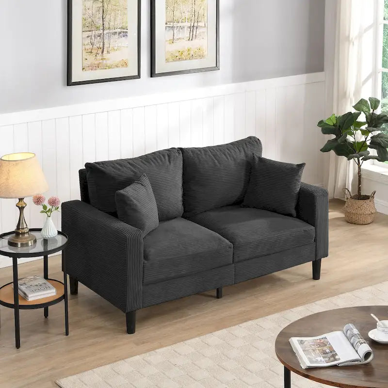Modern Upholstered Sofa with 2 Pillows and High Density Foam Cushion, Wooden Frame for Home Lounge Area and Office