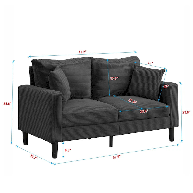 Modern Upholstered Sofa with 2 Pillows and High Density Foam Cushion, Wooden Frame for Home Lounge Area and Office