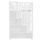 Twin Size Loft Bed with Stairs, Bookshelf, Drawers, Desk & Wardrobe