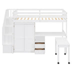 Twin Size Loft Bed with Stairs, Bookshelf, Drawers, Desk & Wardrobe