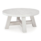 Linie Round Cocktail Coffee Table, Rustic Posts, 40 Inch White Pine