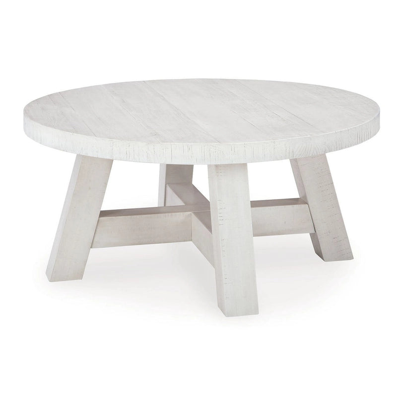 Linie Round Cocktail Coffee Table, Rustic Posts, 40 Inch White Pine