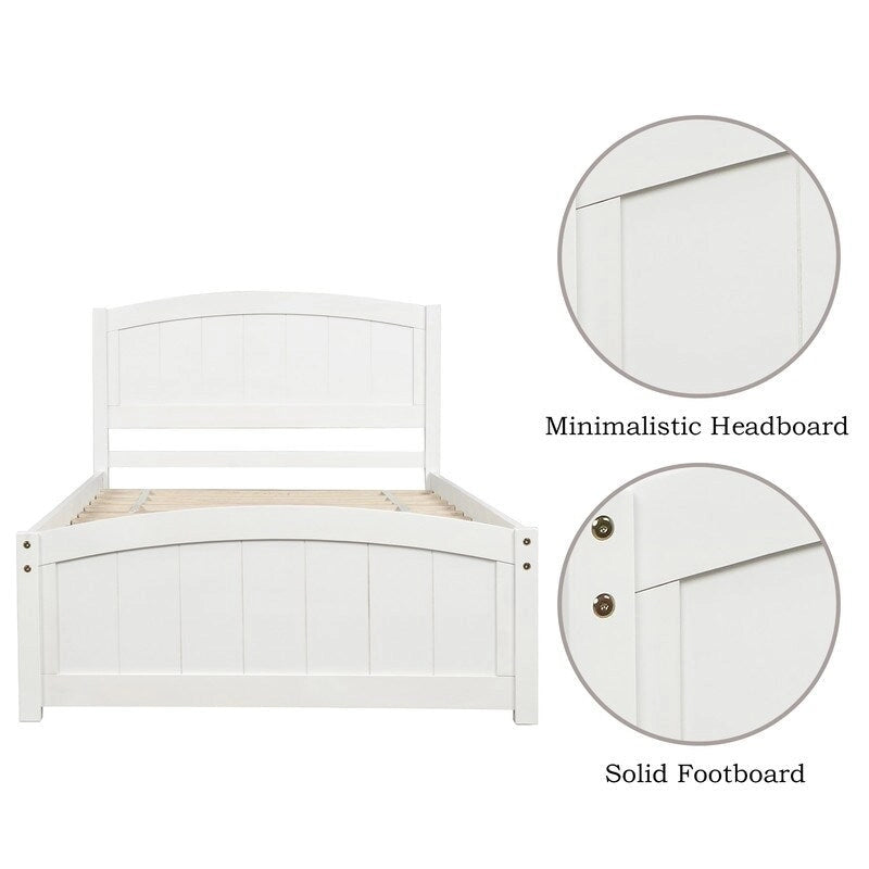 Twin Size Wood Platform Bed with Headboard and Wood Slat Support