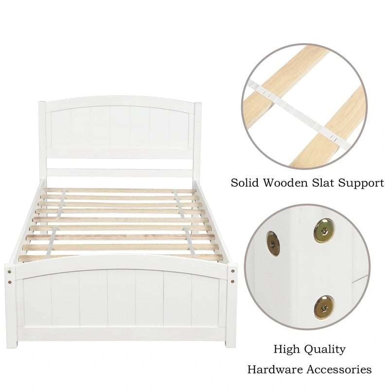Twin Size Wood Platform Bed with Headboard and Wood Slat Support