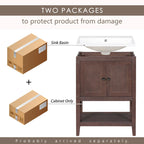 24 Modern Vanity with Ceramic Sink, Wooden Frame and Open Shelf Storage Cabinet, Suitable for Dressing Room, Bathroom