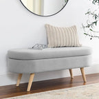Beige Linen Pleated Storage Ottoman Bench