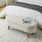 Beige Linen Pleated Storage Ottoman Bench