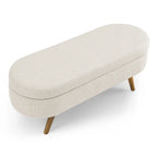 Beige Linen Pleated Storage Ottoman Bench
