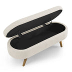 Beige Linen Pleated Storage Ottoman Bench