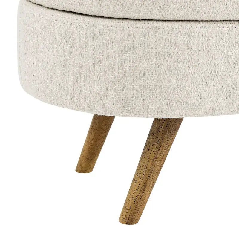 Beige Linen Pleated Storage Ottoman Bench