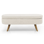 Beige Linen Pleated Storage Ottoman Bench