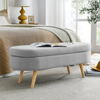 Beige Linen Pleated Storage Ottoman Bench
