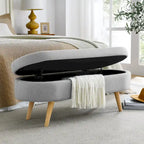 Beige Linen Pleated Storage Ottoman Bench