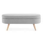Beige Linen Pleated Storage Ottoman Bench
