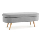 Beige Linen Pleated Storage Ottoman Bench