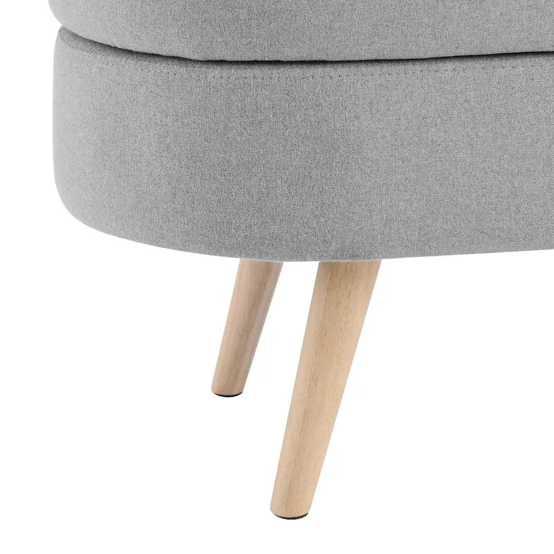 Beige Linen Pleated Storage Ottoman Bench