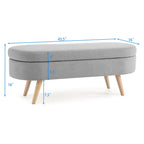 Beige Linen Pleated Storage Ottoman Bench