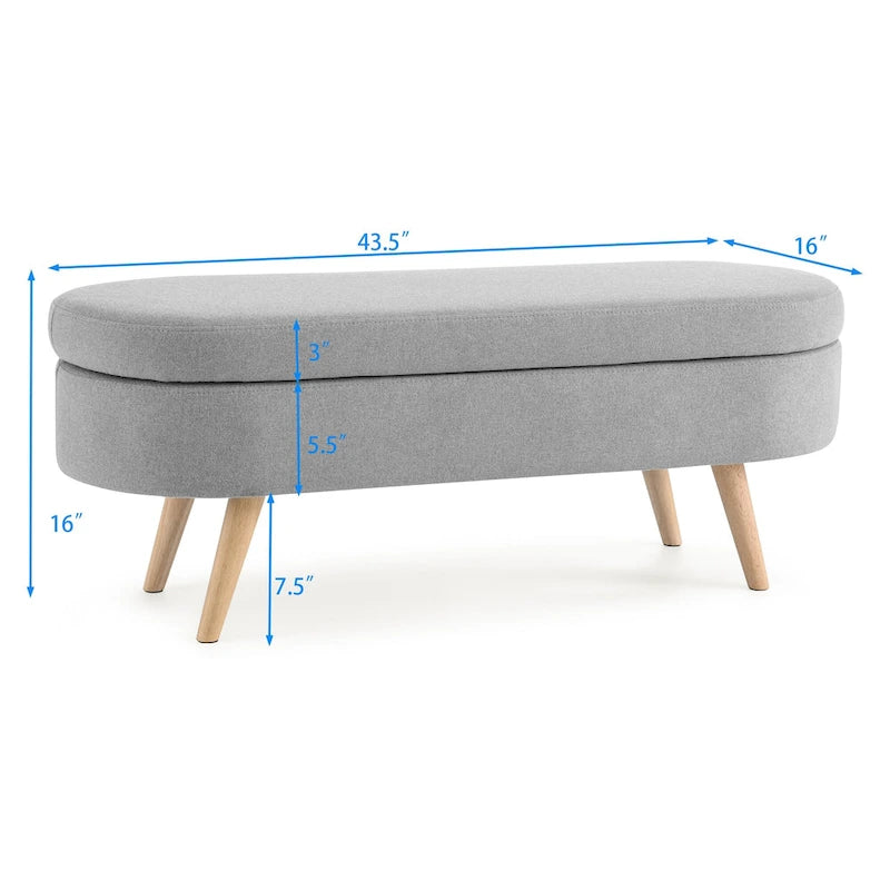 Beige Linen Pleated Storage Ottoman Bench
