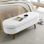 Beige Linen Pleated Storage Ottoman Bench
