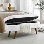 Beige Linen Pleated Storage Ottoman Bench
