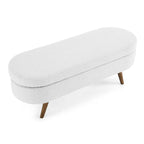 Beige Linen Pleated Storage Ottoman Bench