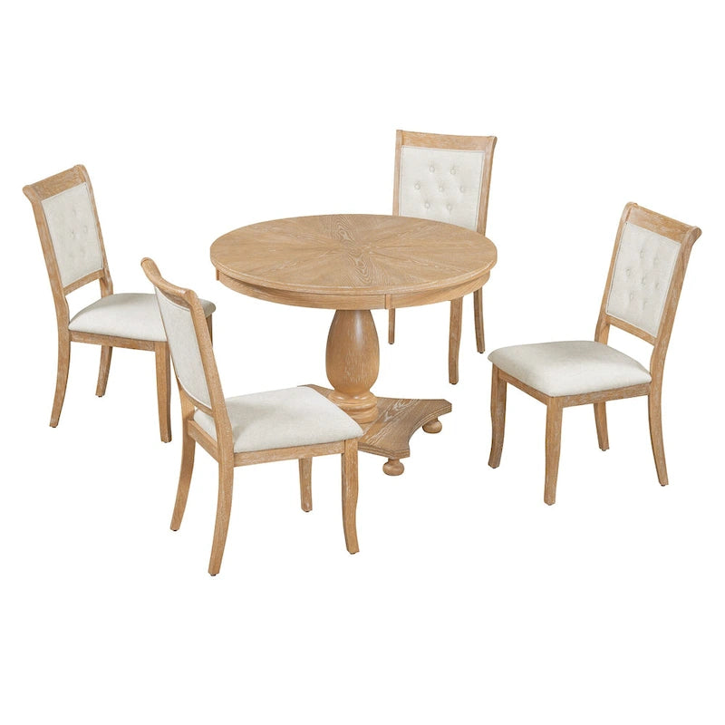 Set da pranzo da 5 pezzi Lak Retro con sedie imbottite di GDFStudio