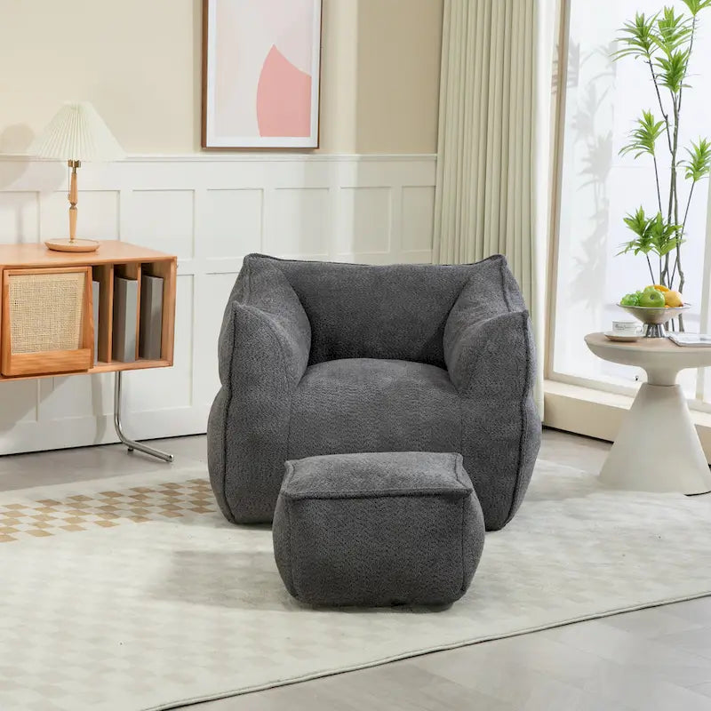 GDFStudio - COOLMORE Boucle Bean Bag Chair with Memory Foam Filling for Ultimate Comfort