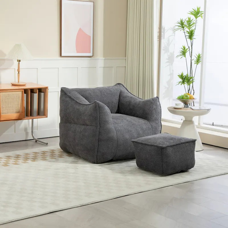 GDFStudio - COOLMORE Boucle Bean Bag Chair with Memory Foam Filling for Ultimate Comfort