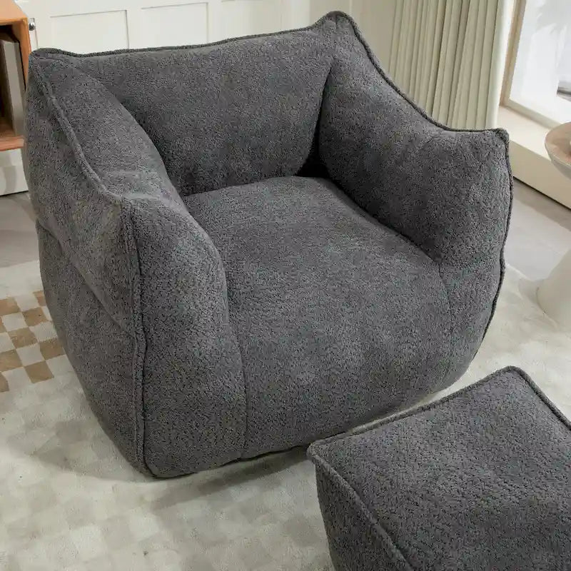 GDFStudio - COOLMORE Boucle Bean Bag Chair with Memory Foam Filling for Ultimate Comfort