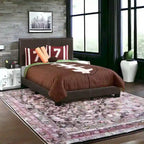 HomeRoots Brown Solid and Manufactured Wood Full Upholstered Faux Leather Bed Frame