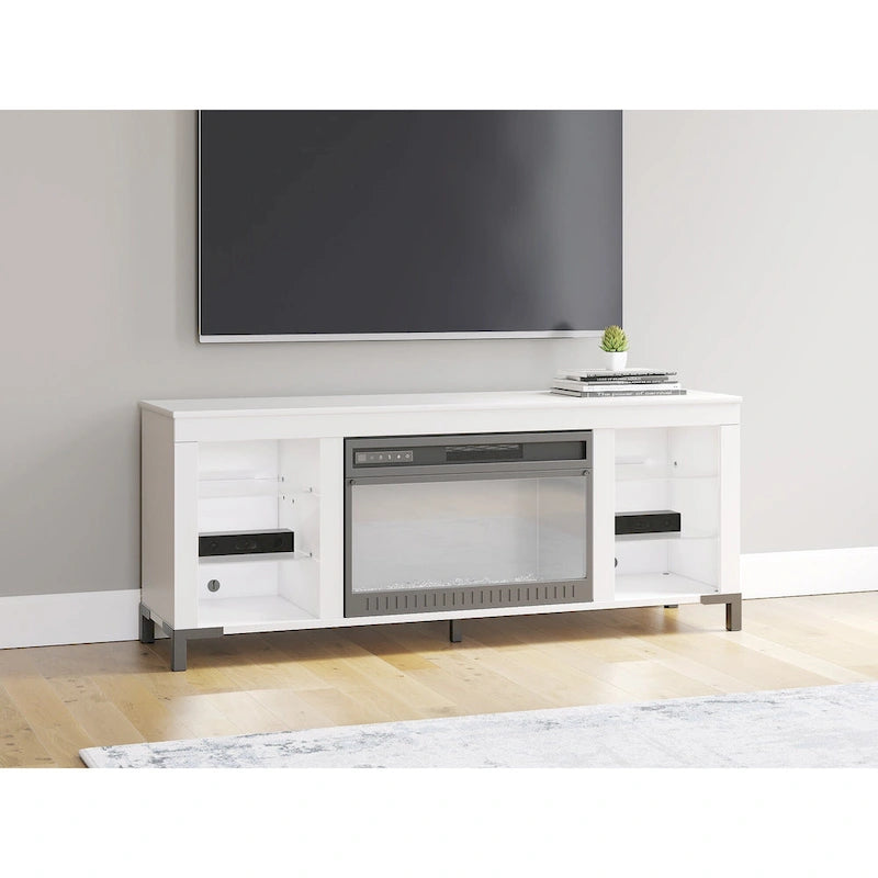 Signature Design by Ashley Brollevi White 60 TV Stand with Electric Fireplace for TVs up to 69