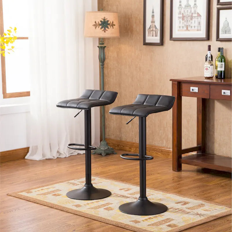 Modern Set of 2 Swivel Bar Stools with Leather Seat, Metal Base, Height Adjustable, for Kitchen Island Dining Room Living Room