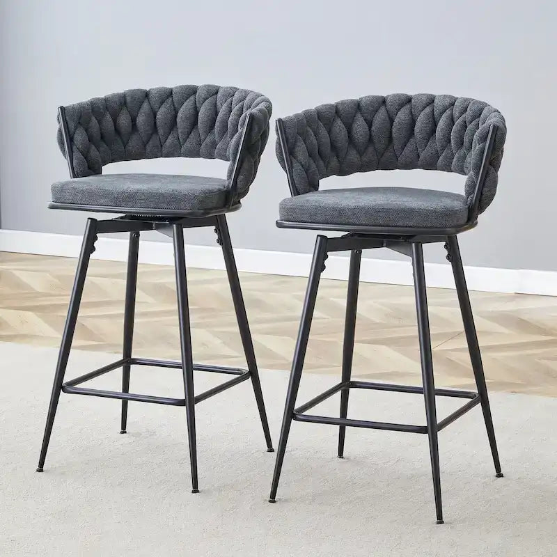 Set of 2 Swivel Bar Stools with Breathable Linen Cushions - Counter Height Stools for Kitchen Island, Dining or Pub