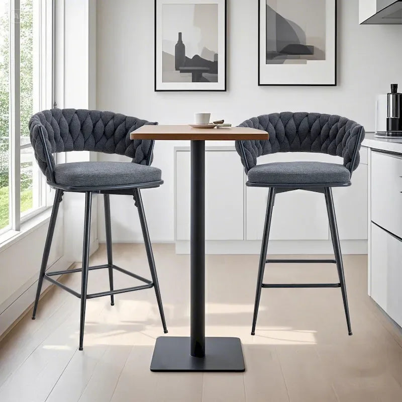Set of 2 Swivel Bar Stools with Breathable Linen Cushions - Counter Height Stools for Kitchen Island, Dining or Pub