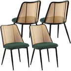 Sedie da pranzo set da 4, sedie in bouclé con schienale in canna naturale