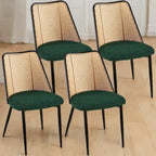 Sedie da pranzo set da 4, sedie in bouclé con schienale in canna naturale