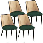 Sedie da pranzo set da 4, sedie in bouclé con schienale in canna naturale