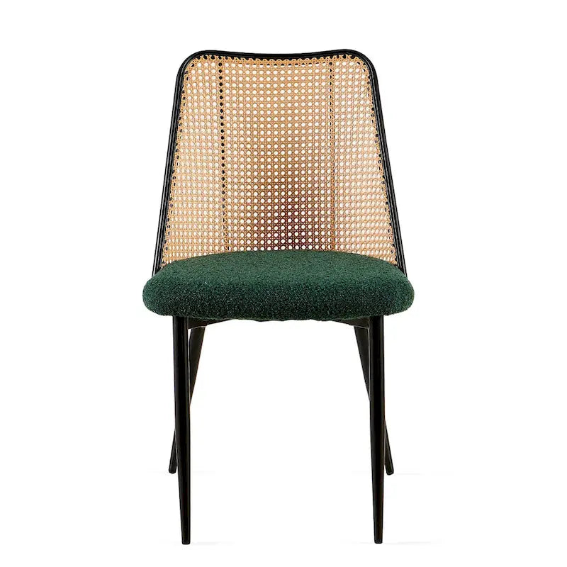 Sedie da pranzo set da 4, sedie in bouclé con schienale in canna naturale