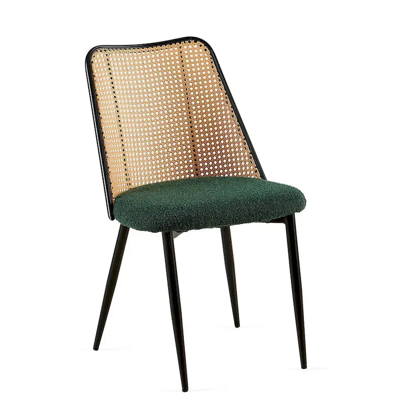 Sedie da pranzo set da 4, sedie in bouclé con schienale in canna naturale